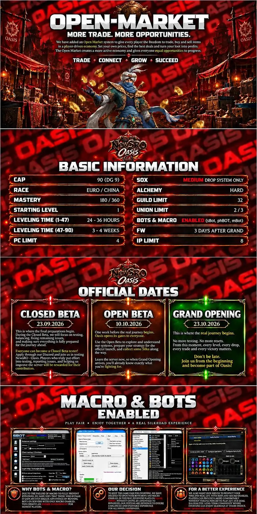 NewSRO - Oasis - 90 CAP | EU&CH | Long-Term | Hard Rates | Drop System